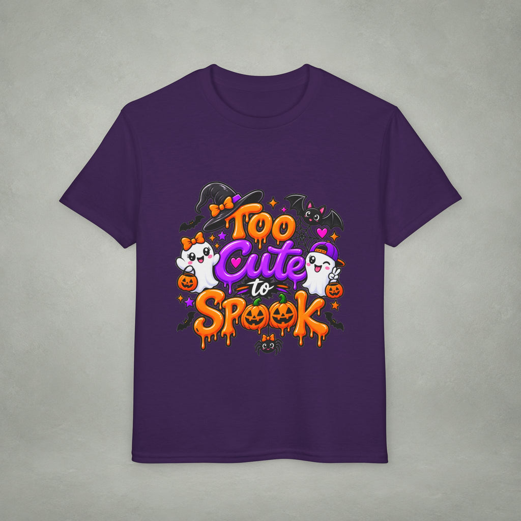 Too Cute to Spook Youth T-Shirt | Halloween Ghosts Pumpkins Bats