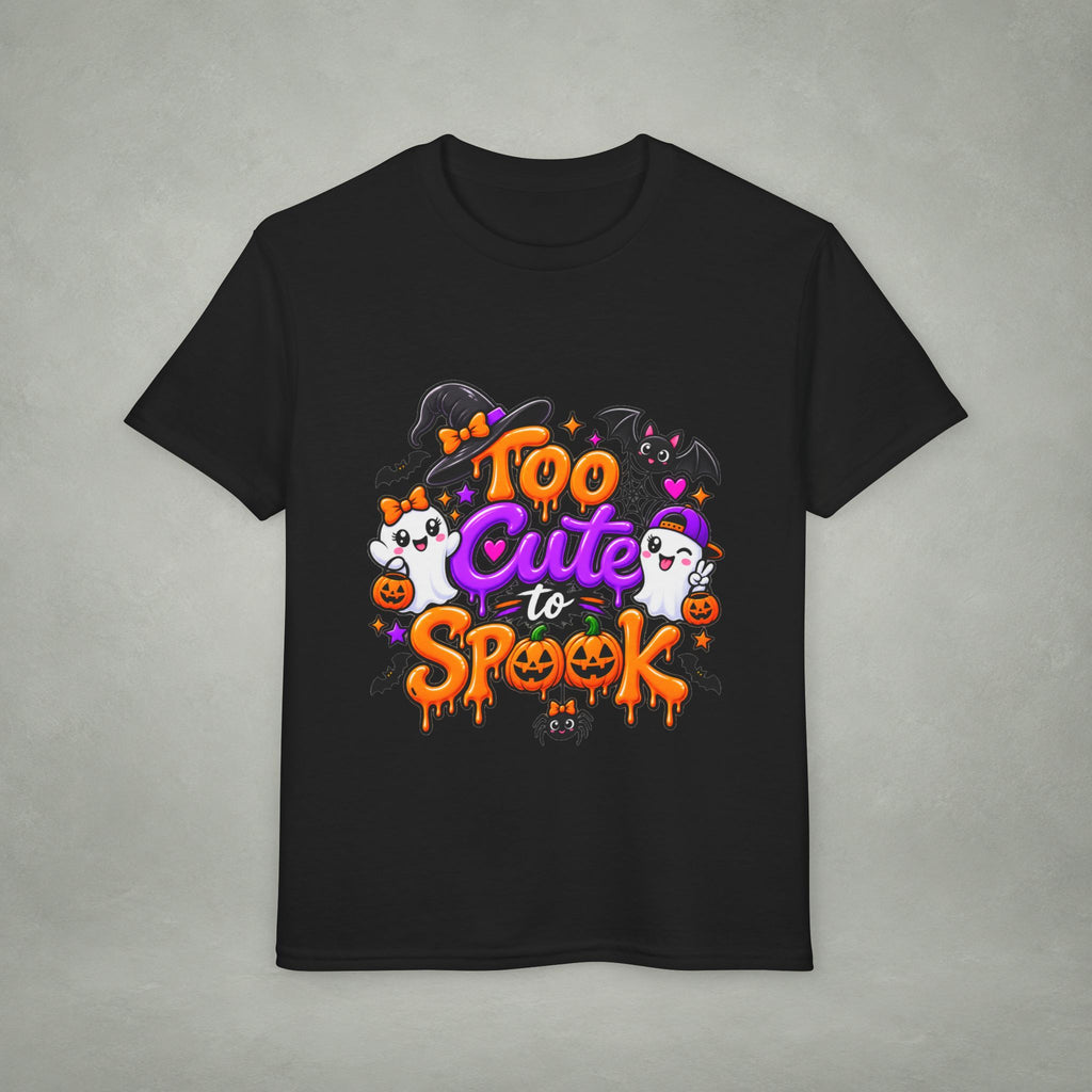 Too Cute to Spook Youth T-Shirt | Halloween Ghosts Pumpkins Bats