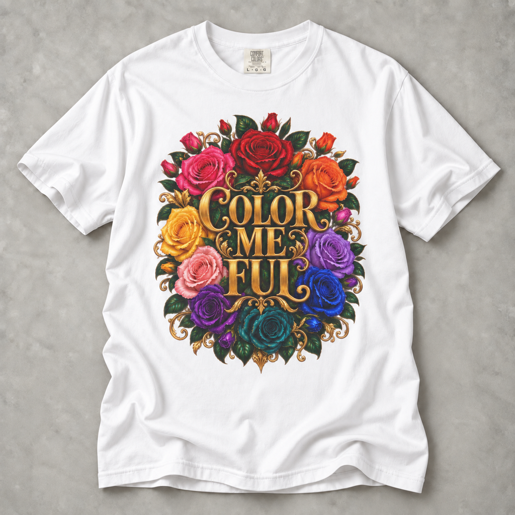 Color Me Full Floral T-Shirt — Rainbow Rose Graphic Tee
