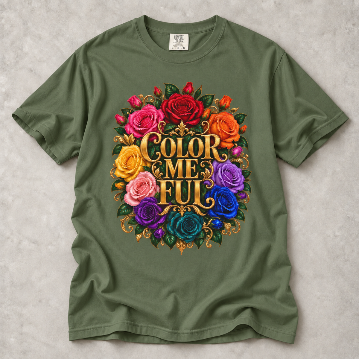 Color Me Full Floral T-Shirt — Rainbow Rose Graphic Tee