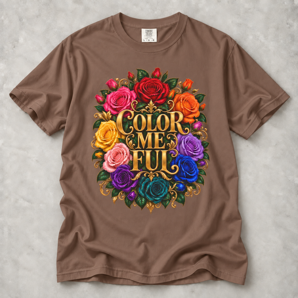 Color Me Full Floral T-Shirt — Rainbow Rose Graphic Tee