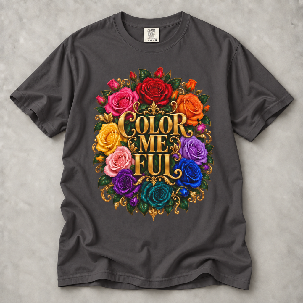 Color Me Full Floral T-Shirt — Rainbow Rose Graphic Tee