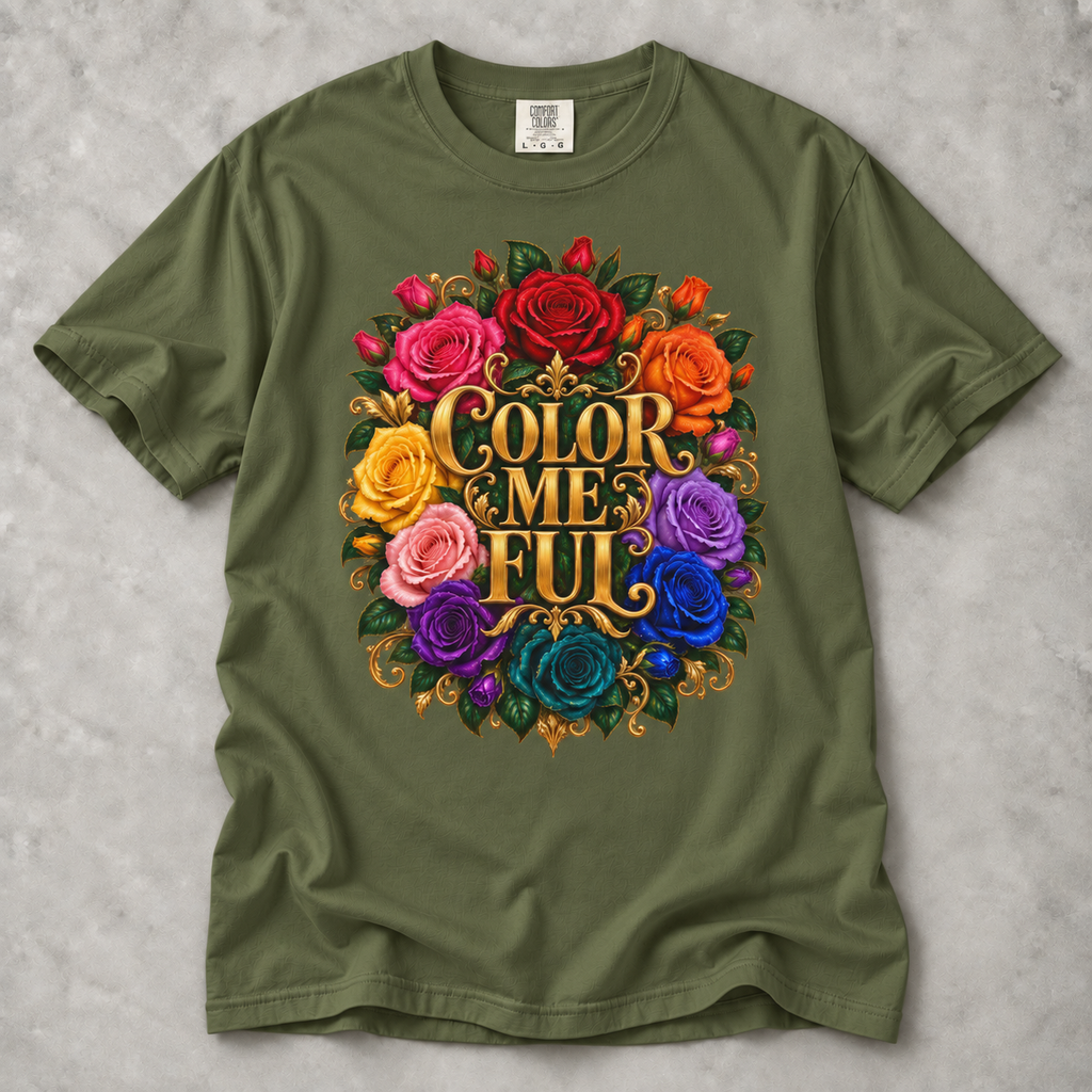 Color Me Full Floral T-Shirt — Rainbow Rose Graphic Tee
