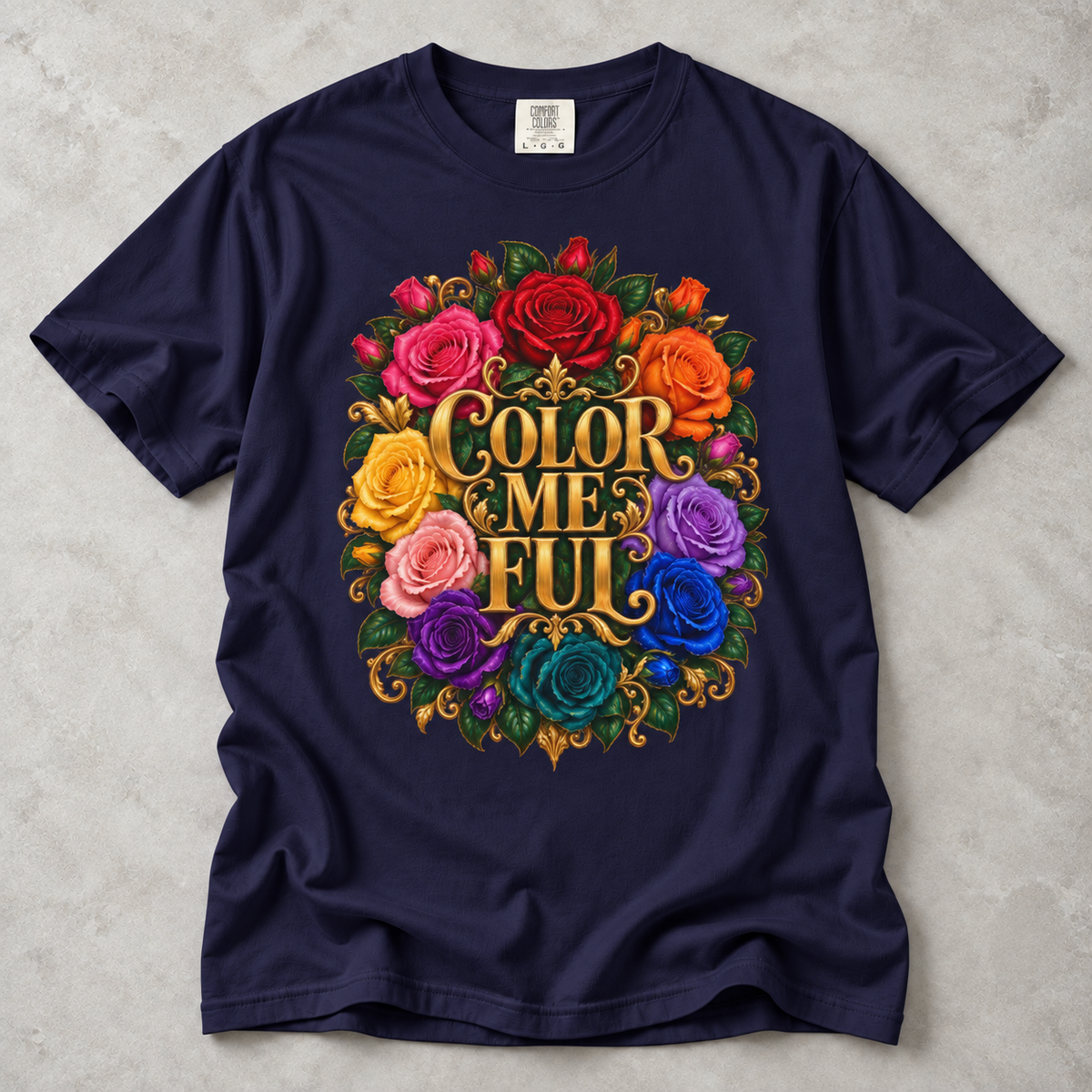 Color Me Full Floral T-Shirt — Rainbow Rose Graphic Tee