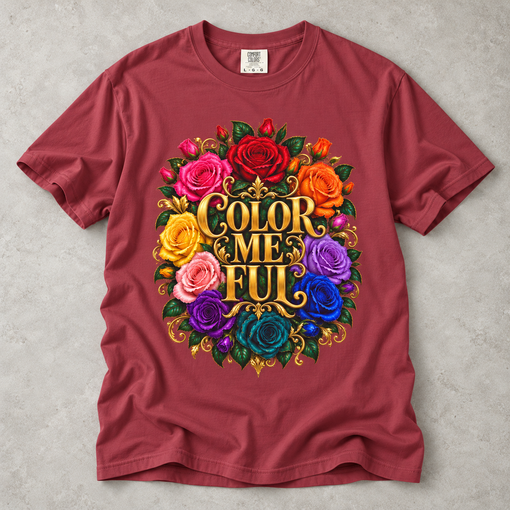 Color Me Full Floral T-Shirt — Rainbow Rose Graphic Tee