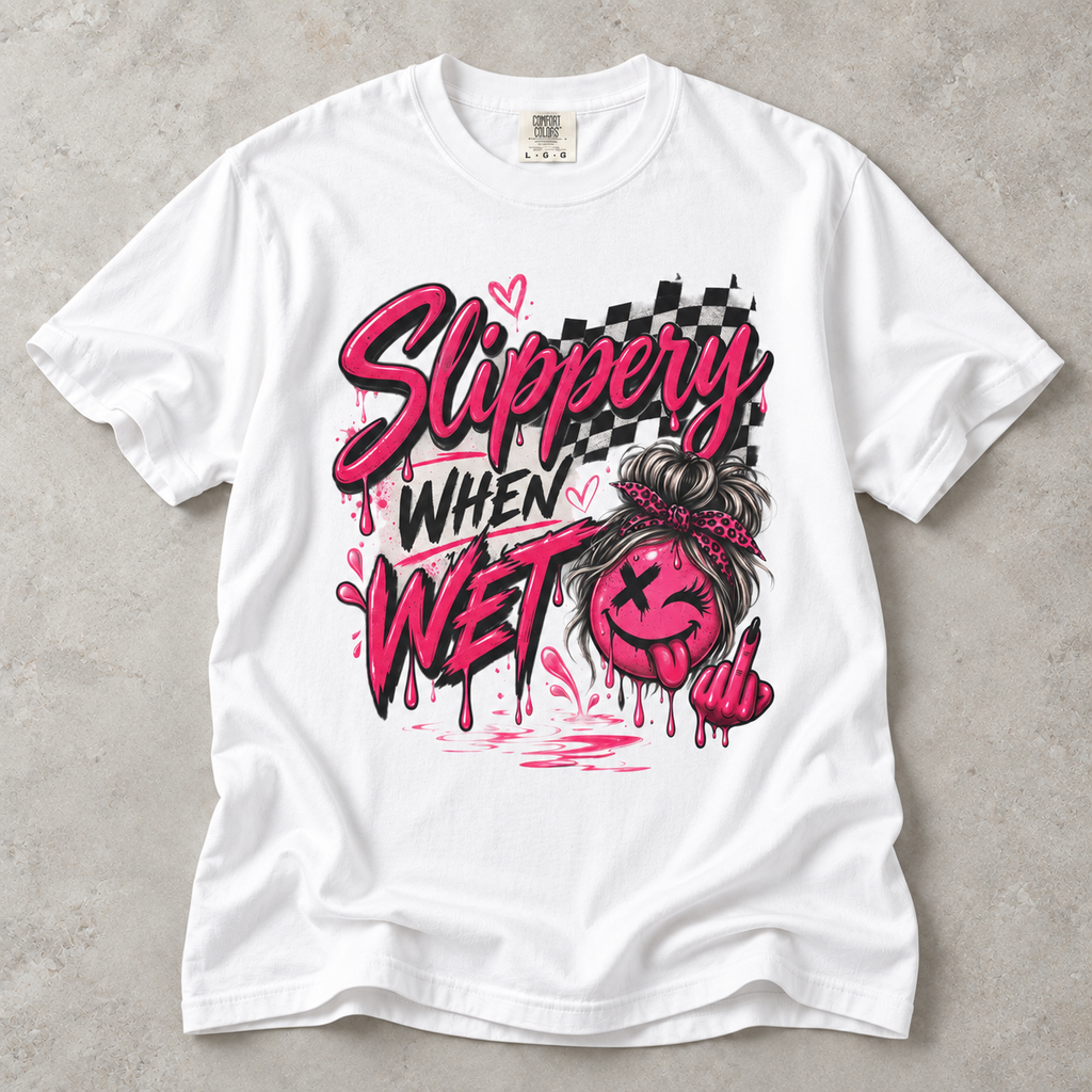 Slippery When Wet Graphic T-Shirt — Pink Drip Streetwear Tee