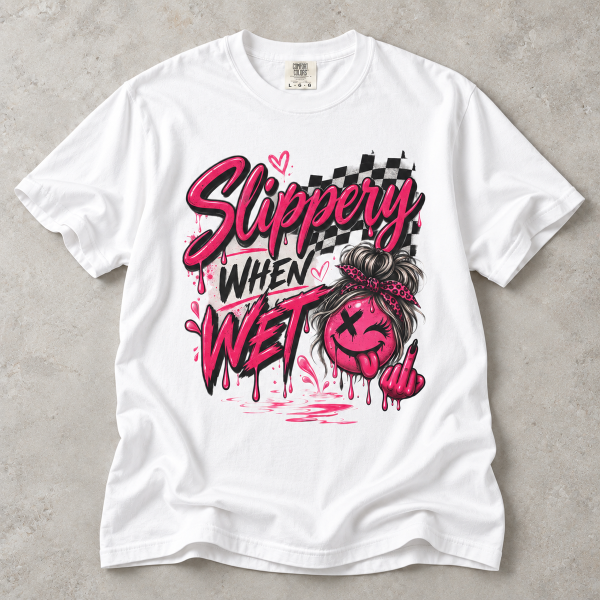 Slippery When Wet Graphic T-Shirt — Pink Drip Streetwear Tee