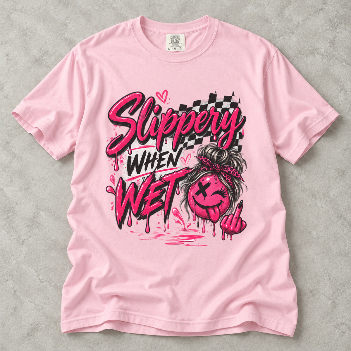 Slippery When Wet Graphic T-Shirt — Pink Drip Streetwear Tee