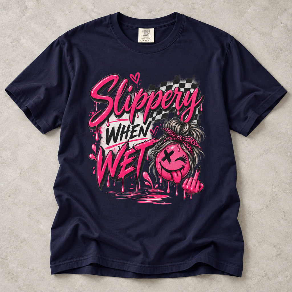 Slippery When Wet Graphic T-Shirt — Pink Drip Streetwear Tee