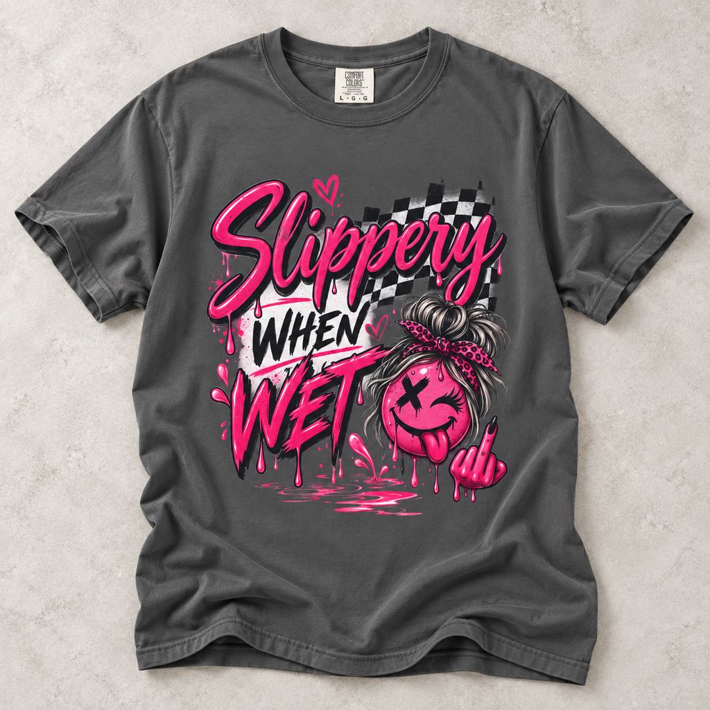 Slippery When Wet Graphic T-Shirt — Pink Drip Streetwear Tee