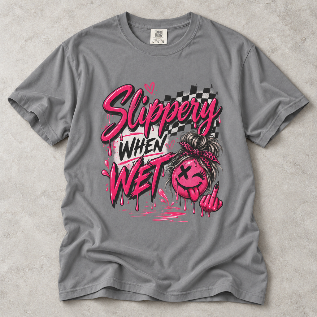 Slippery When Wet Graphic T-Shirt — Pink Drip Streetwear Tee