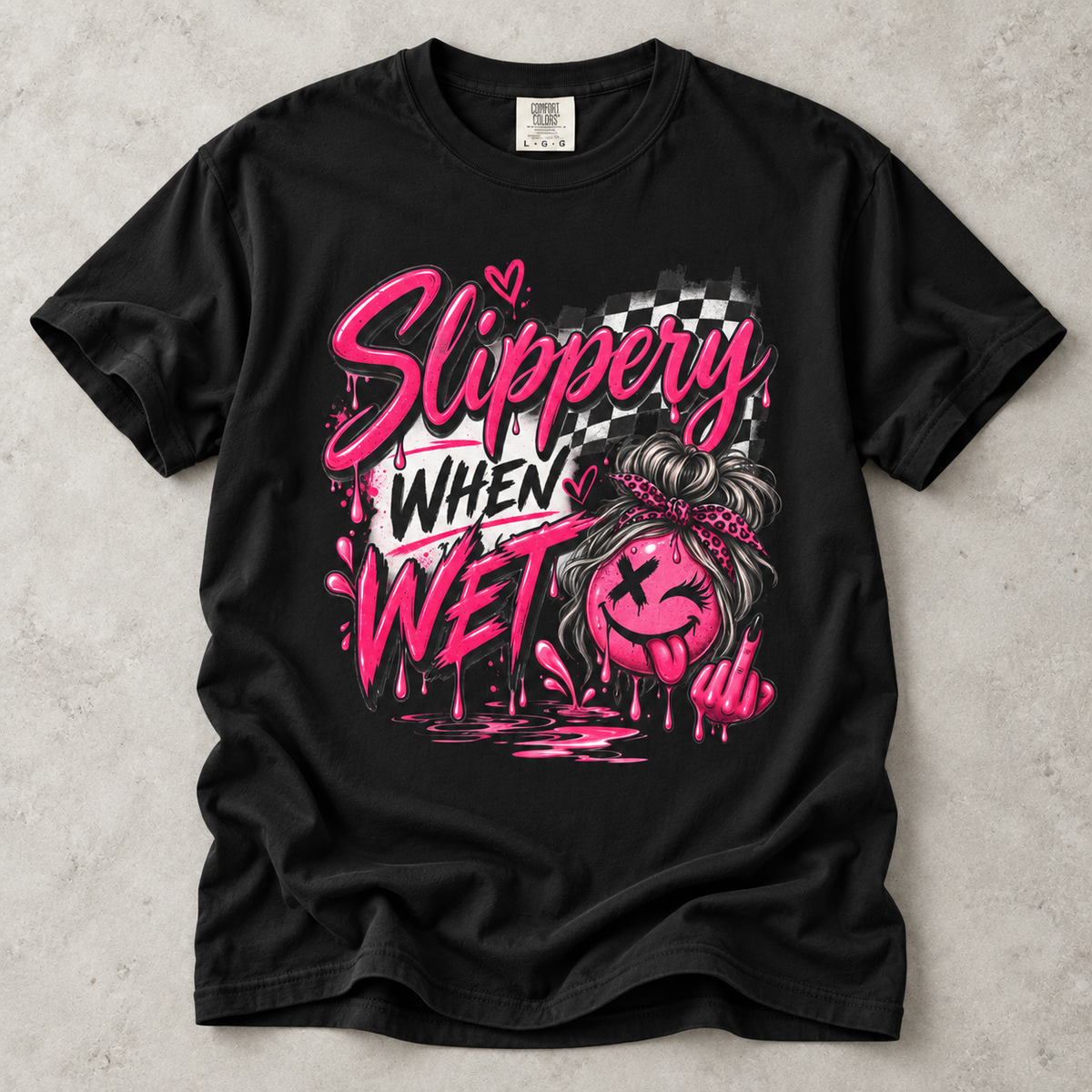 Slippery When Wet Graphic T-Shirt — Pink Drip Streetwear Tee