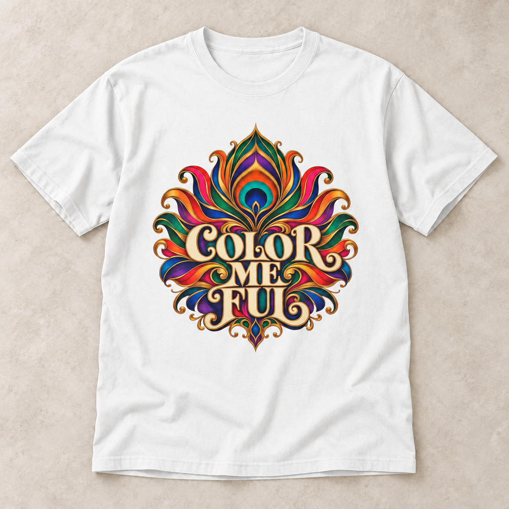 Color Me FUL Vibrant Graphic T-Shirt — Retro Psychedelic Floral Design