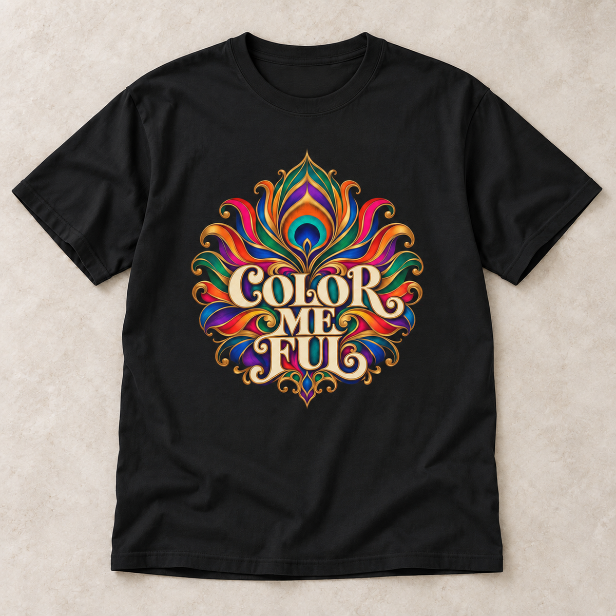Color Me FUL Vibrant Graphic T-Shirt — Retro Psychedelic Floral Design