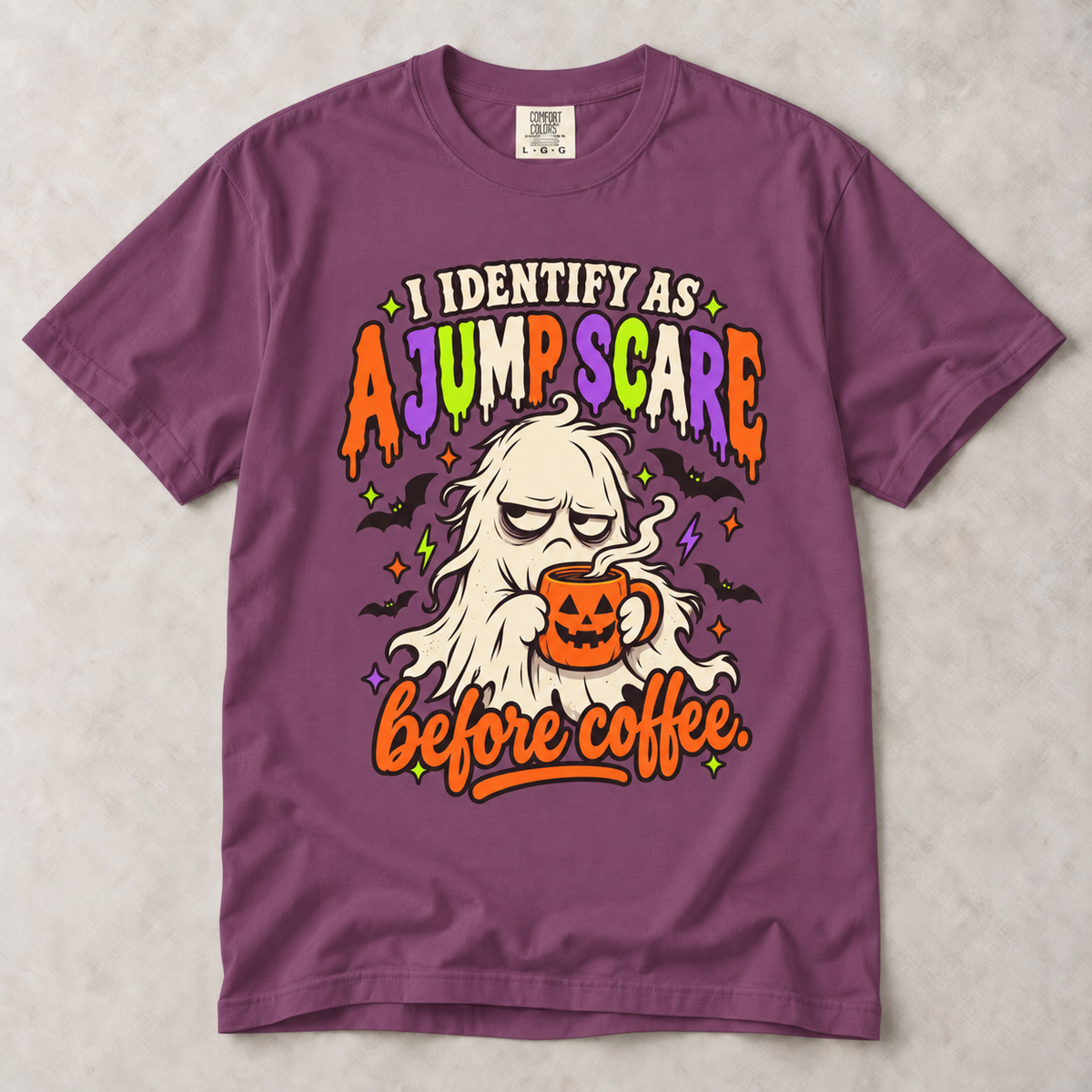 I Identify As A Jump-Scare Before Coffee T-Shirt — Funny Halloween Coffee Tee
