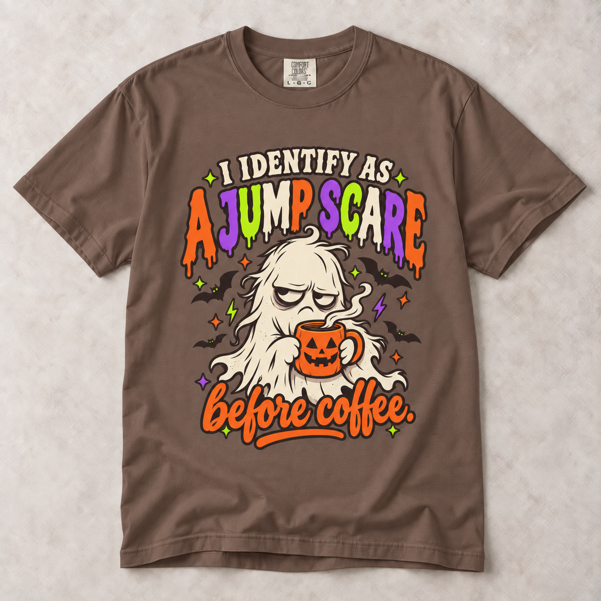 I Identify As A Jump-Scare Before Coffee T-Shirt — Funny Halloween Coffee Tee