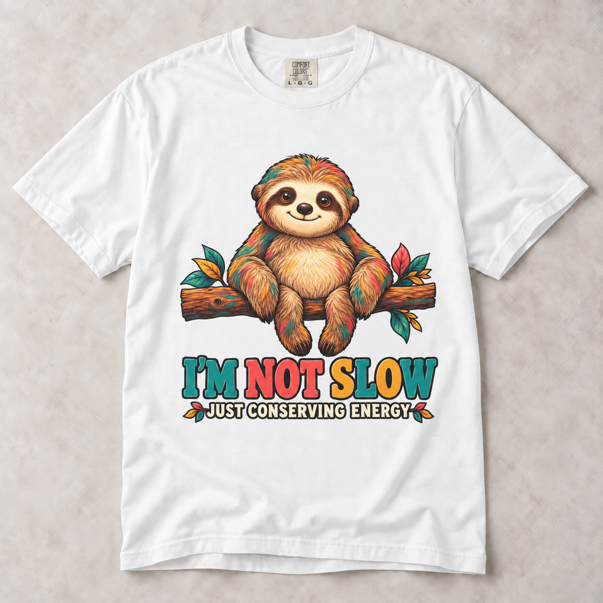 Sloth T-Shirt – “I’m Not Slow, Just Conserving Energy” Cute Lazy Animal Tee