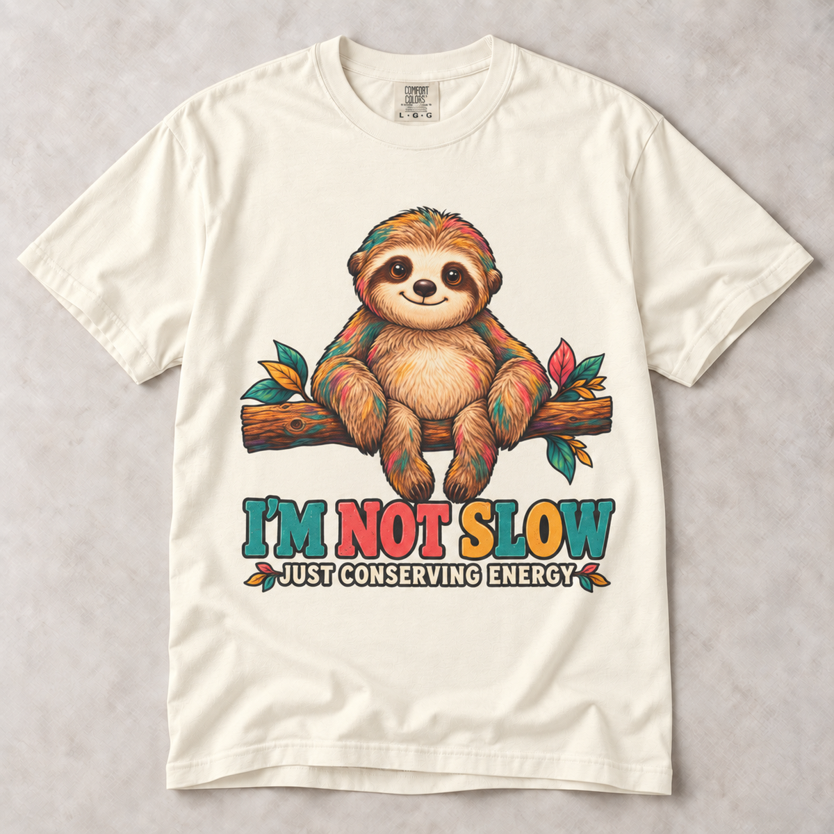 Sloth T-Shirt – “I’m Not Slow, Just Conserving Energy” Cute Lazy Animal Tee