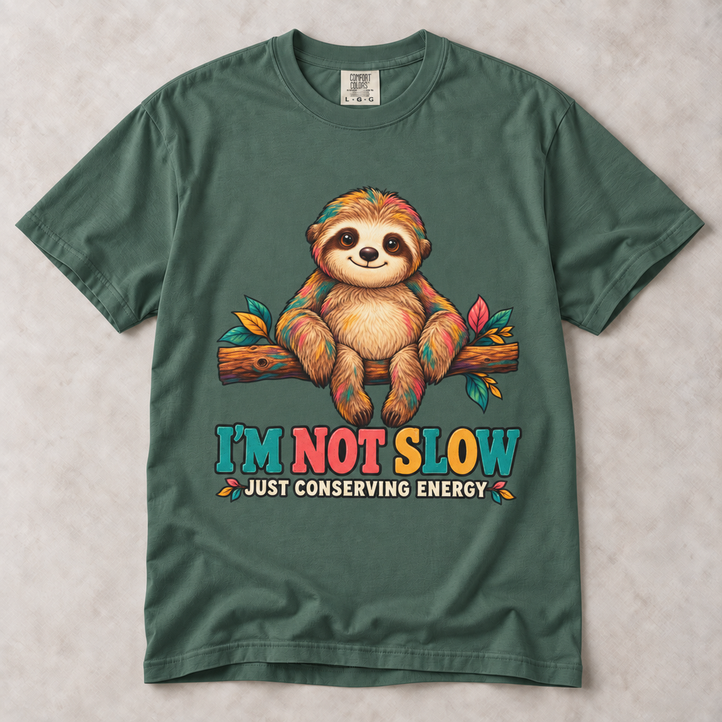 Sloth T-Shirt – “I’m Not Slow, Just Conserving Energy” Cute Lazy Animal Tee