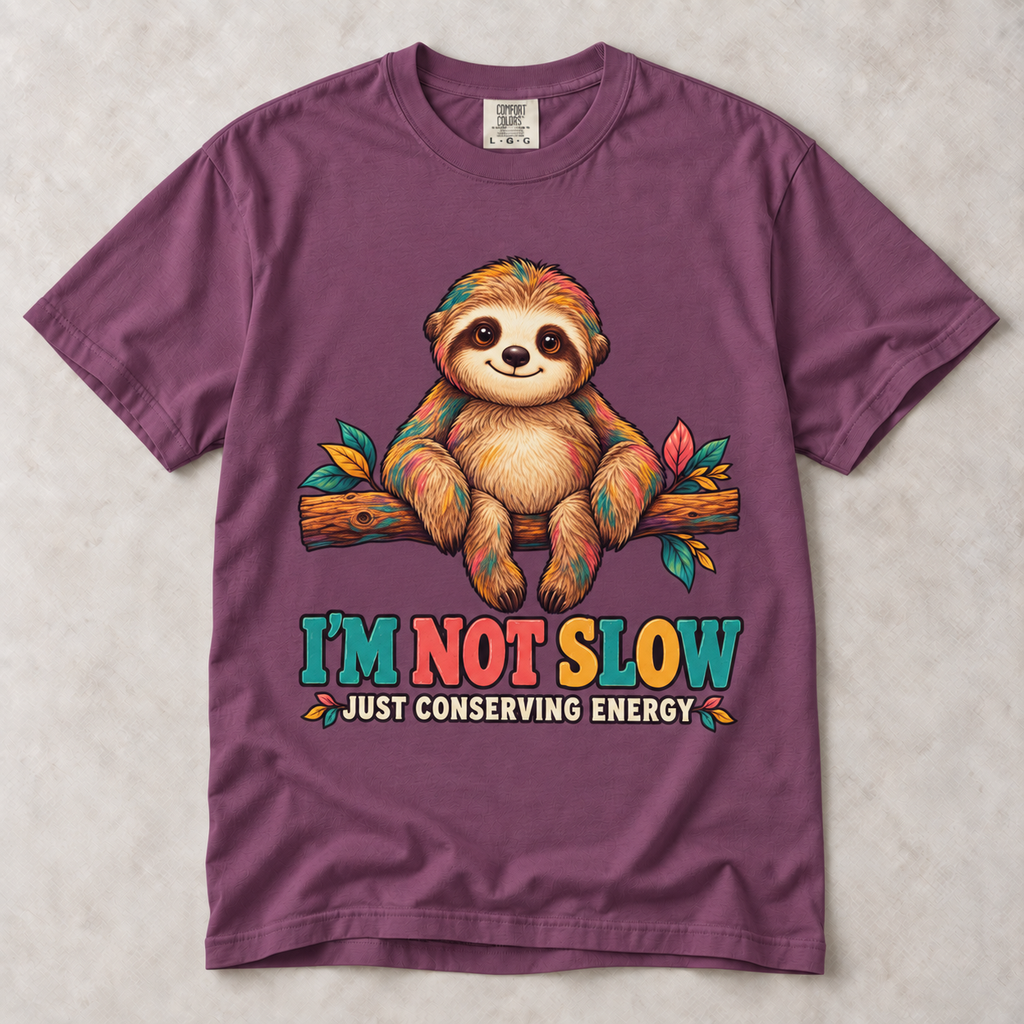 Sloth T-Shirt – “I’m Not Slow, Just Conserving Energy” Cute Lazy Animal Tee