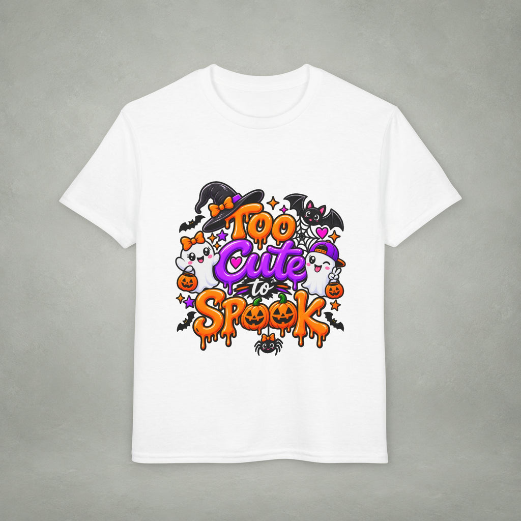 Too Cute to Spook Youth T-Shirt | Halloween Ghosts Pumpkins Bats